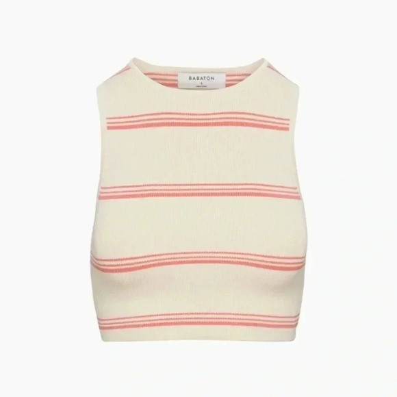 Babaton Aritzia Knit Racer Cream/Coral Striped Tank, Size Small - Picture 1 of 13